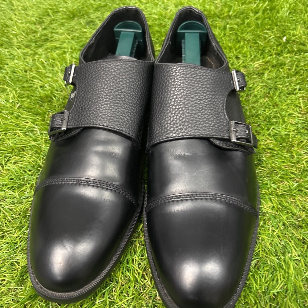Joseph Abboud Double Monk Strap‎ Mens 9 Black Leather Cap Toe Dress Shoes